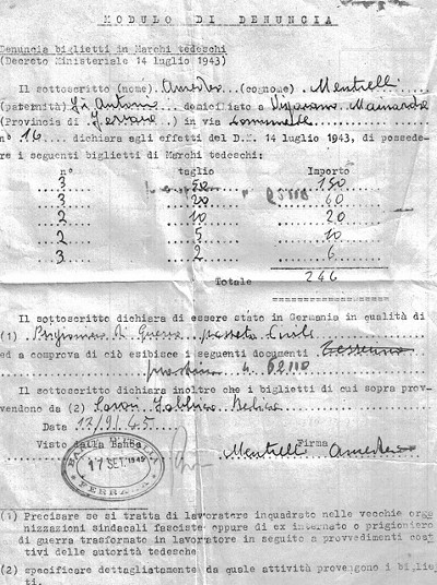 Foto 25: Denuncia Biglietti in Marchi Tedeschi, Amedeo Mentrelli vom 17. September 1945 